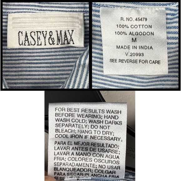 Vintage Casey & Max Shirt Embroidered Cat Button-Up Stripe Collar 90s Medium Y2K - Picture 8 of 8
